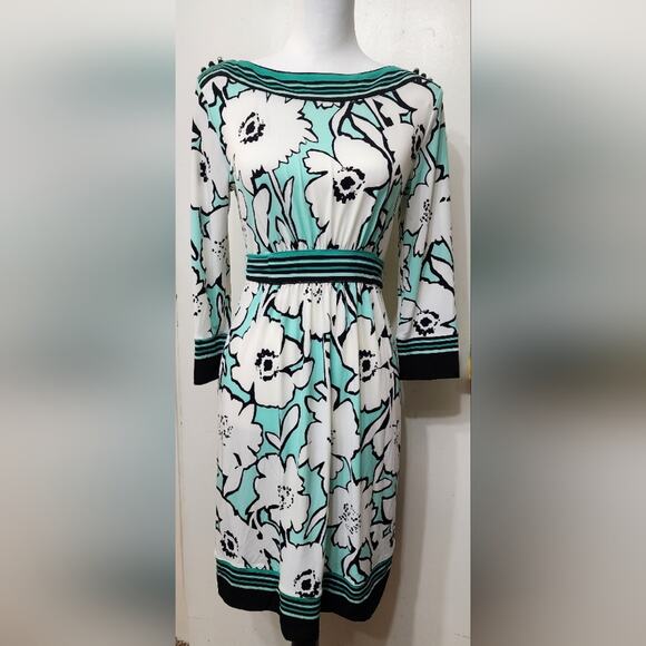 New York and Company Mint Black Belt Tie Floral Easter Spring Dress, Small - Picture 1 of 13